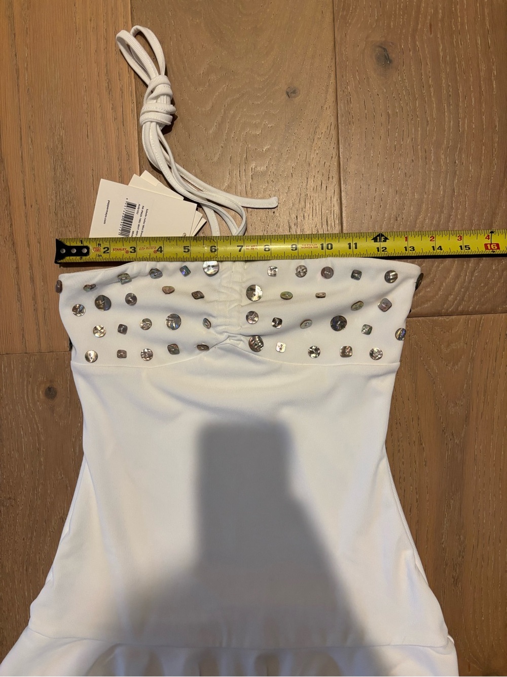 Peppermayo Sabelle Halter Mini Dress White XS 2 Button Embellished Iridescent - Picture 13 of 14